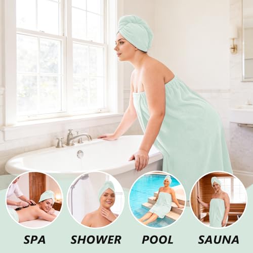 Women’s Plus Size Towel Wrap with Hair Towel (2XL-4XL), Oversized Shower Body Wrap Bathrobe, Soft Quick-Dry Hair Drying Towel for Spa Use Light Green - color: Light Green, size: 2XL-4XL