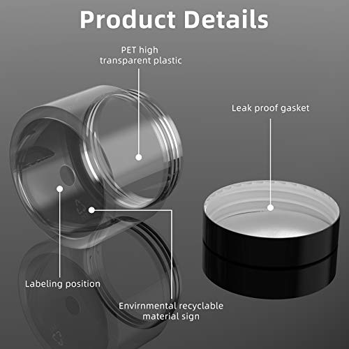 Patelai 4 Pieces Round Wide-mouth Leak Proof Plastic Container Jars with Lids for Travel Storage Makeup Beauty Products Face Creams Oils Salves Ointments DIY Making(2 Ounce,Black) - color: Black, size: 2 Ounce