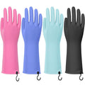 4 Pairs Rubber Dishwashing Gloves with Hanging Hooks - Reusable Cleaning Gloves for Kitchen & Household, Non-Slip, Durable and Flexible (Large, 4 Colors: Black, Pink, Blue, Purple) - size: Large