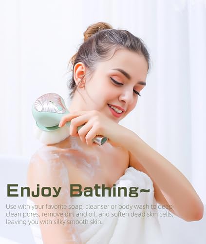 Electric Body Brush Back Scrubber for Shower, IPX6 Water Proof Bath Brush with Long Handle, 6 Heads 3 Speeds Rechargeable Electric Spin Scrubber for Cleanse, Massage, Exfoliate