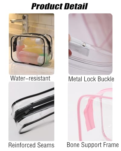 Buminee Clear Toiletry Bag, TSA Approved Travel Toiletry Bag, Water Repellent Carry-on Cosmetic Bag for Women & Men, Airline Compliant Shower Bag for Travel Accessories - 4 Pack Pink Single Zipper - color: pk-4 pack