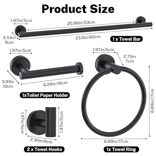10 Pieces Towel Bar Set Matte Black Bathroom Hardware Set Includes 23.6 Inch Towel Bar,Stainless Steel Towel Holder-Towel Racks Set Wall-Mounted Bathroom Accessory Set - color: 10pcs Matte Black