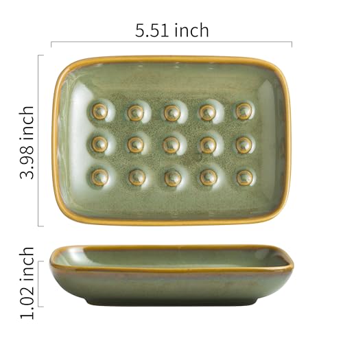Soap Dish for Shower, Ceramic Soap Dish for Large Soap Bars, Non-Slip Soap Holder & Saver Tray with Floating Point Design for Bathroom, Shower, Kitchen Sink, Save Soap Loss (Pack of 2) - color: Green, size: Floating Point Design (Pack of 2)