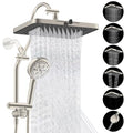 Hibbent cUPC Certified 13'' Shower Head Combo, High Pressure 5 Spray Rainfall Showerhead, 10 Spray Handheld, All Metal Easy Reach 4-way Diverter Arm with Pause Mode, 71'' Hose & Holder, Brushed Nickel - color: Brushed Nickel, style: Square 13"