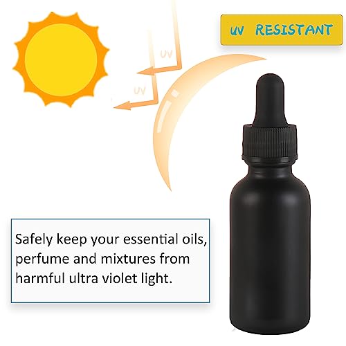 NOOEEISS 48 Pack,1oz Glass Dropper Bottle, Frosted Black Tincture Bottles with Dropper,Pretty Finish for All Kinds of Liquids,Oil Bottles for Hair- Stronger Suction ideal for Leakproof Travel - color: Black Frosted, size: 1oz-48Pack