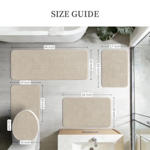 YIHOUSE Memory Foam Bathroom Rugs Sets 5 Piece - Extra Thick Soft Towel-Like Absorbent Bath Mat Set, Non Slip Machine Washable Bath Rugs Carpet for Bath, Tub and Shower, Beige - color: Beige, size: 1'8" x 3'10" (5 pieces)