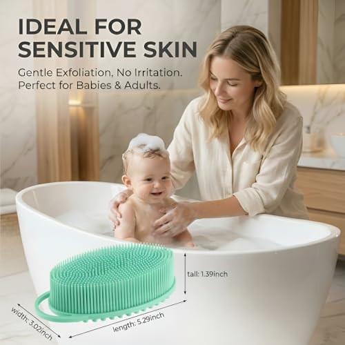 Silicone Body Scrubber, Exfoliating Loofah Alternative for Women Men, Soft Silicone Body Shower, 2 in 1 Bath and Shampoo Brush for Sensitive Skin, Back,Showering,Brush Exfoliator (Green) - size: Green