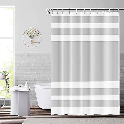 60x72inch Gray and White Stripes Shower Curtain Casual Style Relaxing Spa Horizontal Stripe Texture Design Modern Home Bath Curtain for Bathroom Bathtubs Decoration with Hooks - color: Gray White, size: 60"W x 72"L (Pack of 1)