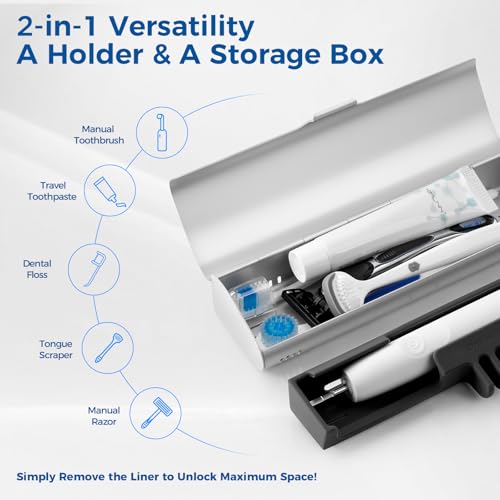 Aluminum Electric Toothbrush Travel Case, 2 in 1 Travel Toothbrush Holder for Oral B/Oral-B Pro 1000 1500 5000 and Most Electric Toothbrush for Traveling, Removable Silicone Liner-Silver - color: Silver