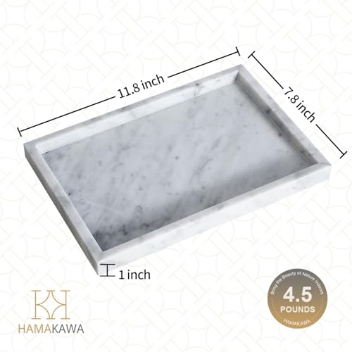 Italian White Marble Vanity Tray, Real Natural Bathroom Tray 12 inch, Carrara White Stone Trays, Large Perfume Trays, Cosmetic Organizer - color: Carrara White Rect 12-in