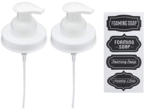 Jarmazing Products Mason Jar Foaming Soap Dispenser Lids - Includes Waterproof Stickers! - White - 2 Pack - color: White, size: Pack of 2
