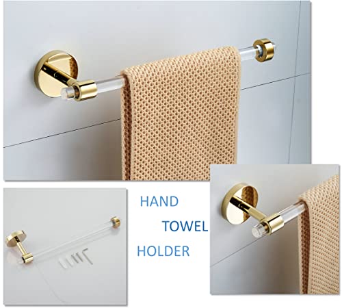 Gold Bathroom Hardware Accessories Set - Acrylic Hand Towel Holder Toilet Paper Holder Towel Hook - Wall Mounted Bath Towel Bar Set 3 Pieces SHUNLI - size: 3-Piece