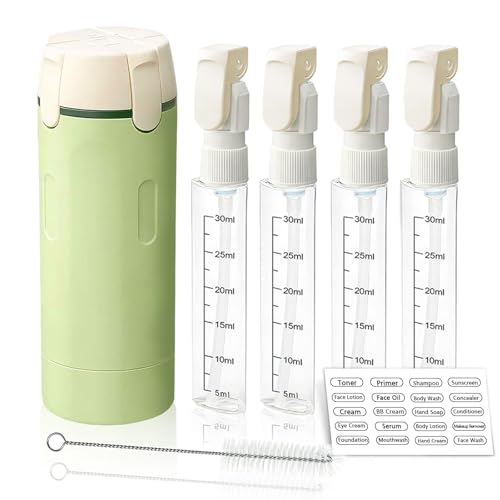 4 in 1 Travel Dispenser Bottle with Cleaning Brush,4 Pack 30ml Leak Proof Refillable Travel Size Toiletries Containers for Shampoo Conditioner,Portable Travel Bottles Set for Vacation Camping & Gym - color: Green