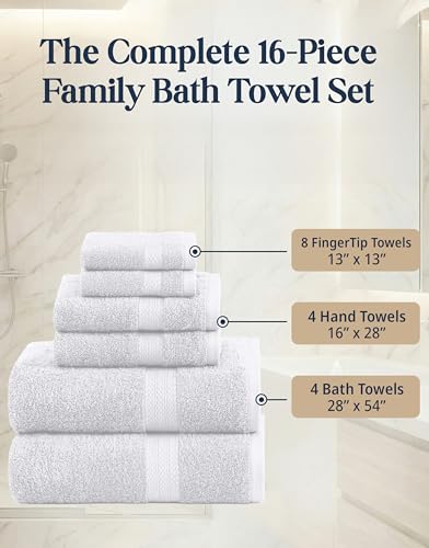 LANE LINEN 100% Cotton Bath Towel Set - 16 Pieces - Super Soft, Highly Absorbent & Quick Dry - 4 Bath, 8 Washcloths, 4 Hand Towels for Bathroom - Hotel Quality, Ideal for Spa, Gym & Travel - White - color: 02: White