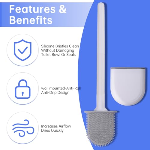RV Toilet Bowl Brush, Toilet Brush Silicone Won't Damage Toilets, Wall Mounted Toilet Brush-Anti-Roll, Anti-Drip Design, Suitable for RV Travel Trailers and Campers, Made by RVers for RVers - color: White