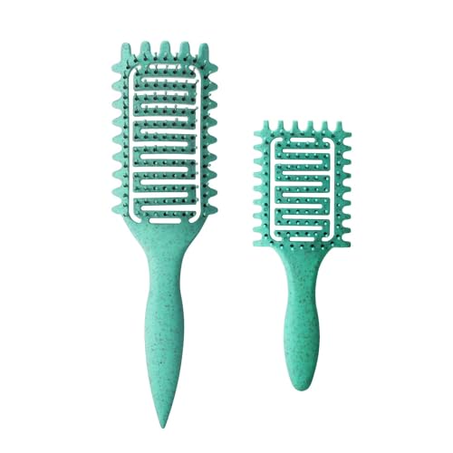 Curl Defining Brush for Curly Hair, Vented Detangling Hair Brush for Wet and Dry Styling, Curved Brush for Shaping and Smoothing Curl Clumps, Lightweight Hair Brush (2Pcs Green) - color: 2Pcs Green