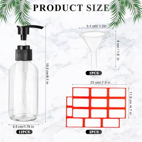 Tanlade 12 Pcs Glass Pump Bottle Dispenser 4 oz Travel Bottles with Pump Refillable Glass Containers for Toiletries Lotion Liquid Soap Shampoo Essential Oils Cosmetic Travel Accessories(Clear) - color: Clear