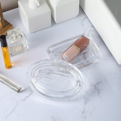 WHJY 2 Pack Glass Soap Dish - Rectangular Soap Bar Container - Transparent - size: 4.8"*3.54"