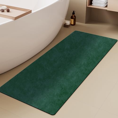 TYUU Bathroom Mat Quick Dry, Bathroom Rugs Non Slip Washable Thin Absorbent Bath Mat Fits Under Door Bathroom Floor Mat Perfect for Bath, Shower, or Sink 17"x59" Dark Green - color: Dark Green, size: 1'5" X 4'11" (Rectangular)