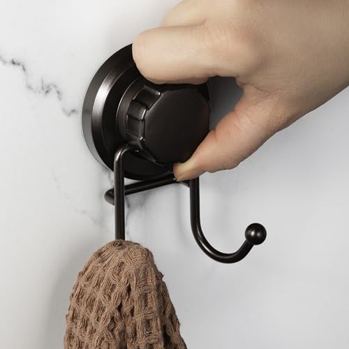 HASKO Suction Cup Hook for Shower, Stainless Steel Bathroom Suction Towel Hooks Hanger, Organizer for Towel, Bathrobe and Loofah, Includes Optional No Drill Adhesive Mount for Inside Shower, Bronze - color: Bronze