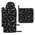 Music Notes Oven Mitts and Pot Holders Sets of 3 Black Hot Pads Musicial Oven Gloves Heat Resistant Non Slip Washable for Kitchen Cooking Grilling Baking - color: Music Notes