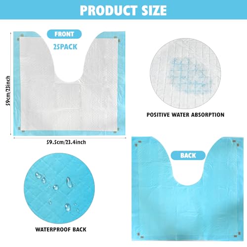 25 Pack Disposable Toilet Mats Absorbent Toilet Floor Protector from Urine U-Shape Toilet Training Rug Waterproof Non-Slip Bathroom Potty Training Mats for Children Adult (Blue)