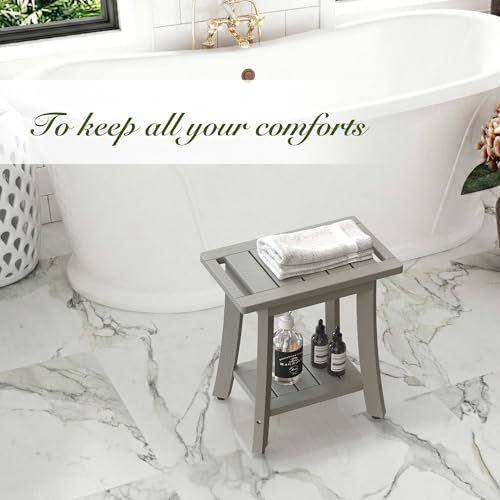 HIPS Shower Bench Inside Shower Stool with Storage Shelf, Waterproof Spa Bath Chair for Bathroom, Seat or Organizer for Living Room, Bedroom - Great for All Ages Unisex Elderly (Small, Grey) - color: Grey, size: Small 16x10x17 Inch