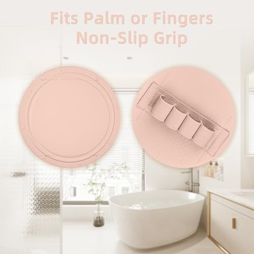 3-Pack Bath Scrubber Kit: 2 Silicone Exfoliating Pats & Double-Sided Long Handle Back Scrubber Bath Puff for Deep Cleansing. (Pink & Black & Pink) - color: Pink & Black & Pink