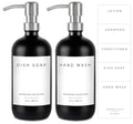 Emerson Glass Soap Dispenser Set - Kitchen & Bathroom, 2 Pack with Pump and Labels - 16 Oz - color: 03 – Black / Stainless Steel