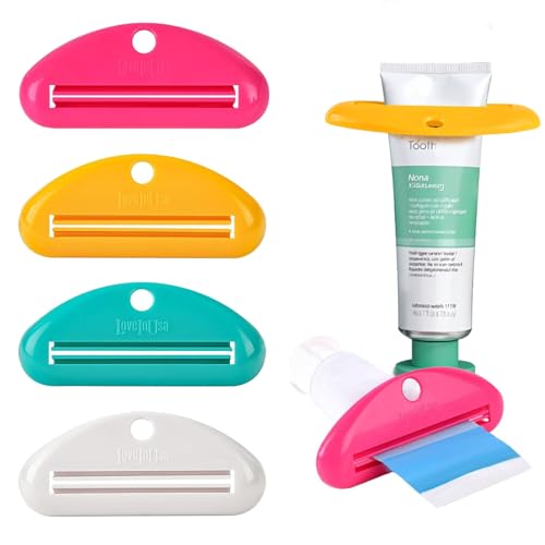 LOVEINUSA 4PCS Toothpaste Squeezer, Hanging Tube Squeezer Tool Multicolor Tubular Paste Dispenser for Saving Toothpaste Facial Cleanser Creams Paint - color: 4pcs