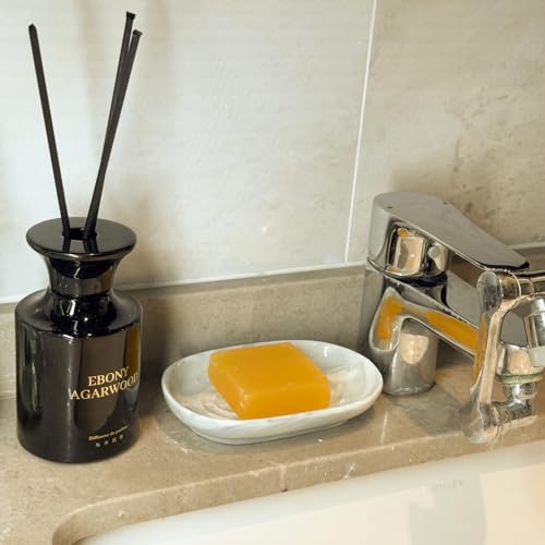 Ceramic Marble Pattern Soap Dish, Textured Raised Soap Saver Tray for Shower Bathroom Kitchen Sink Vanity, Easy to Clean Multi-Use Holder for Bar Soap Jewelry Rings Keys, Grey (1 Pack) - color: Grey