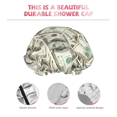 100 Dollar Money Shower Cap For Women Reusable Waterproof Double Layers Bath Cap Hair Protection Elastic Ladies Spa Salon Shower Hat - color: 100 Dollar Money