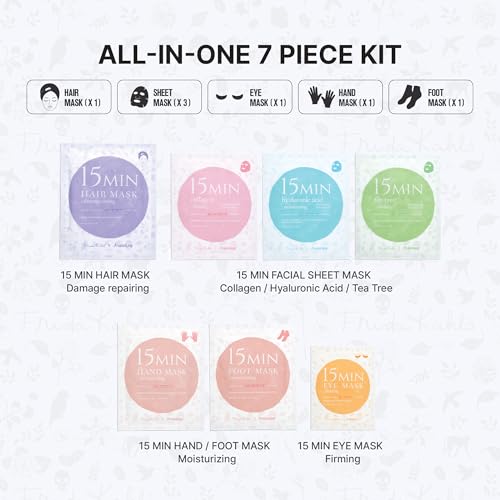 Naisture x Frida Kahlo 15 Min Pamper Me Kit Korean Spa Skincare Gift Set for Women - Head to Toe with Hair, Face, Eye, Hand, Foot Masks & Bonus Item (8 pcs) - color: Frida Pamper me kit