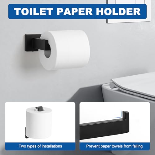 Cilee 10-Pieces Bathroom Hardware Set - Matte Black Bathroom Accessories, 24 Inch Towel Bar, Square Towel Ring, Toilet Paper Holder, Towel Hook, Wall-Mounted Stainless Steel Towel Bar Rack Set - color: 10 - Matte Black, size: 10 Pieces