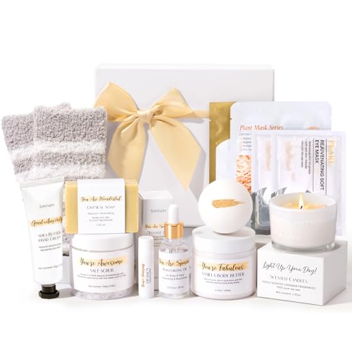Spa Gifts for Women 13Pcs Mothers Day Gifts Happy Birthday Gift Baskets, Christmas Relaxing Home SPA Kit Bath Set Self Care Package Thank You Box for Mom Her Sister Teacher Friends Friendship - color: White