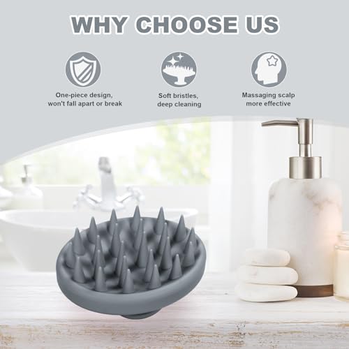 Meartchy Silicone Scalp Massager, Scalp Scrubber for Hair Growth with Soft Bristles, Scalp Exfoliator Brush Dandruff Removal Shampoo Brush for Wet Dry Scalp Care (Grey) - color: Grey