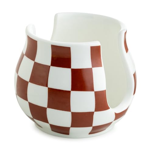 Checkered Sponge Holder for Kitchen Sink Counter, Ceramic Dish Sponge Caddy White Sink Organizer Dish Rack Farmhouse Brush Holder for Bathroom, Brown and White - color: Brown and White, size: Barrel-type