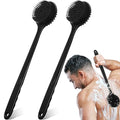 Sunnyray 2 Pack Silicone Back Scrubber for Shower with 15" Long Handle Double-Sided Bath Body Brush for Exfoliating Easy to Clean Quick Dry Deep Cleaning Lathers Well(Black) - color: Black
