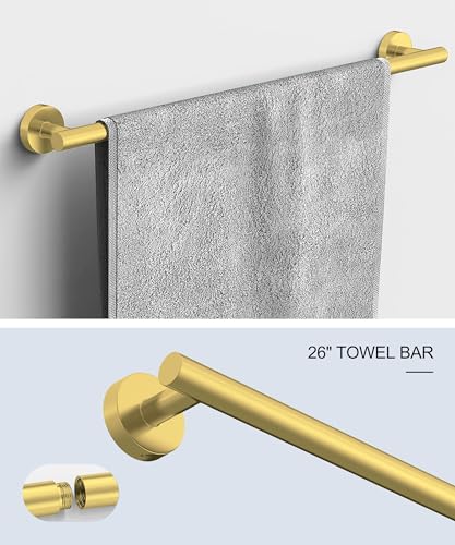 6 Pcs Brushed Gold Bathroom Accessories Hardware Set SUS304 Stainless Steel Towel Rack and Toilet Paper Holder Set Bath Towel Bar Set Wall Mounted for Bathroom Kitchen by HOMEMYSTIQUE - color: Brushed Gold, size: 6 Pieces