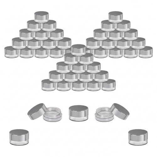 Sample Containers Sample Jars Lip Balm Containers Mini Jars with Lids 50Pk | Houseables Small, Empty, Makeup, Powder, Gloss Cosmetic Tiny Dab Wax Scrub Little Travel Plastic Silver 3 Gram - color: Silver, size: 50 Pack
