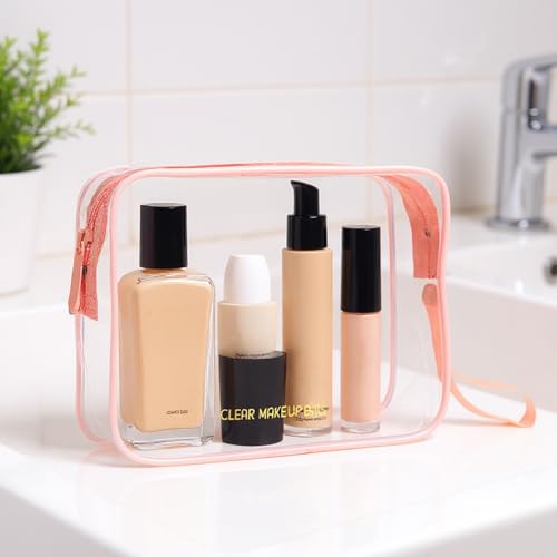 Icramsy Clear Makeup Bag,2 Pack TSA Approved Toiletry Bag Travel Toiletry Bag Hanging Makeup Cosmetic bag for Women Men (Pink) - color: Pink