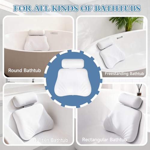 Silicone Bath Pillows for Tub, Easy Clean, Quick Dry, Non Slip Bath Pillow, Head and Back Both Inflatable Adjustable, Comfortable Luxury Bathtub Pillow with 5 Large Suction Cups - color: White