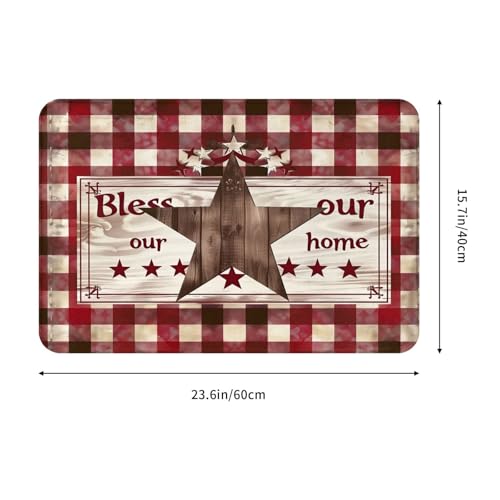 Bath Mat Country Star Burgundy Red Plaid Berry Retro Wood Grain Quick Dry Bathroom Rugs Non Slip Absorbent Shower Flannel Rug Floor Mat for Bathroom,Bathtub,Sink,Bedroom,16"X24" - color: Cay22