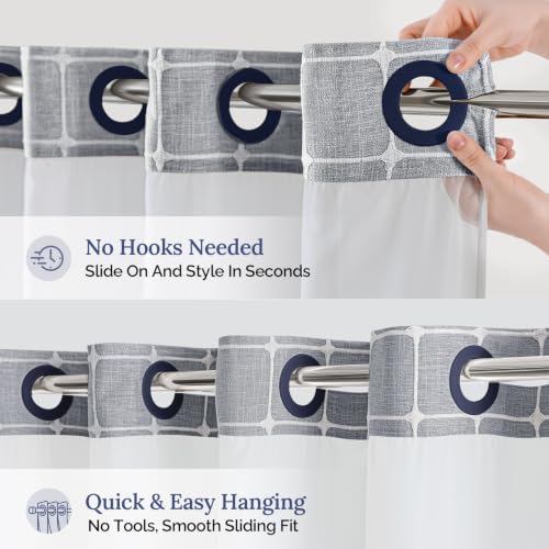 River Dream Farmhouse Blue Shower Curtain with Snap-in Liner, No Hooks Shower Curtain Set, with Tassels for Bathroom Decor,Shower Curtain and Liner with Sheer Window 71x74 Inch - color: Blue, size: 71"W x 74"L (Pack of 1)