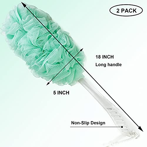 PPHAO - Bath Loofahs on a Stick for Men - Bath Brush Long Handle for Shower Elderly - Loofah Sponge for Women - Plastic Loofah - Bath Body Brush - Green Loofah - 2Pack - style: Green and Green