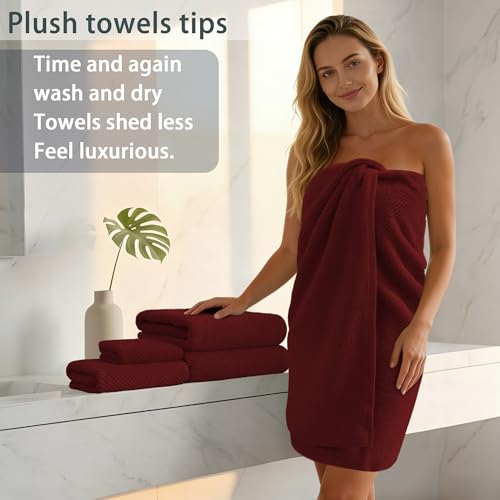 VOOVA & MOVAS 3 Piece Towel Set - 100% Cotton | Quick Dry | Soft | Thick,1 Large Bath 30" x 56", 1 Hand 18" x 28", 1 Wash Cloth 13" x 13", Towels for Bathroom, Bathroom Towels Gift, Burgundy - color: Burgundy - Red, size: 3 PC Bathroom Towel Set
