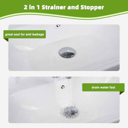 Universal Bathroom Sink Drain Stopper Strainer, Big Cover, Chrome | 2 in 1 Pop Up Sink Stopper for 1.1''~2.36'' Sink Basin Hole, Hair Catcher with Removable Stainless Steel Filter Basket - color: Chrome