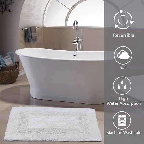KEMA Bathroom Rugs 17"x24", Cotton Reversible Bath Mat for Bathroom Ultra Soft Plush Bath Rugs Water Absorbent Quick Dry Thick Floor Mats for Shower, Restroom, Bedroom, Kitchen (White) - color: White