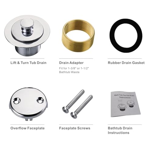 Chrome Polished Bathtub Tub Drain Conversion Kit Assembly, Wellup Lift and Turn Twist Tub Drain Trim Kit with Two-Hole Overflow Faceplate, Chrome Plated - color: Chrome, style: 2 Holes
