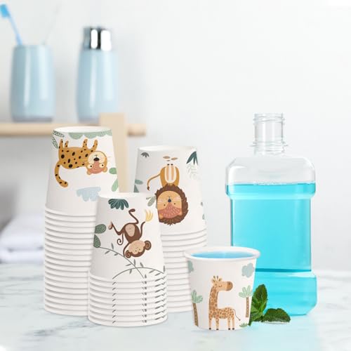 RUSPEPA 5oz Disposable Paper Cups, Bathroom Cups Small Mouthwash, 100 Pack Set Lovely Animals Design, Perfect for Hot/Cold Beverage Coffee, Dessert for Birthday Parties, Home-use, Picnic, BBQ, Travel - color: Lovely Animal, size: 5oz